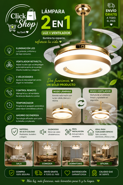 LÁMPARA ABANICO LED 2 EN 1