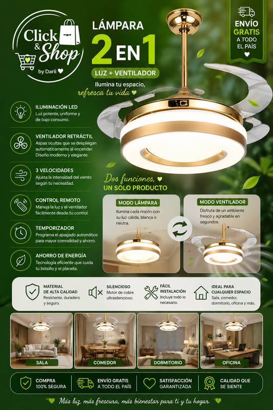 LÁMPARA ABANICO LED 2 EN 1